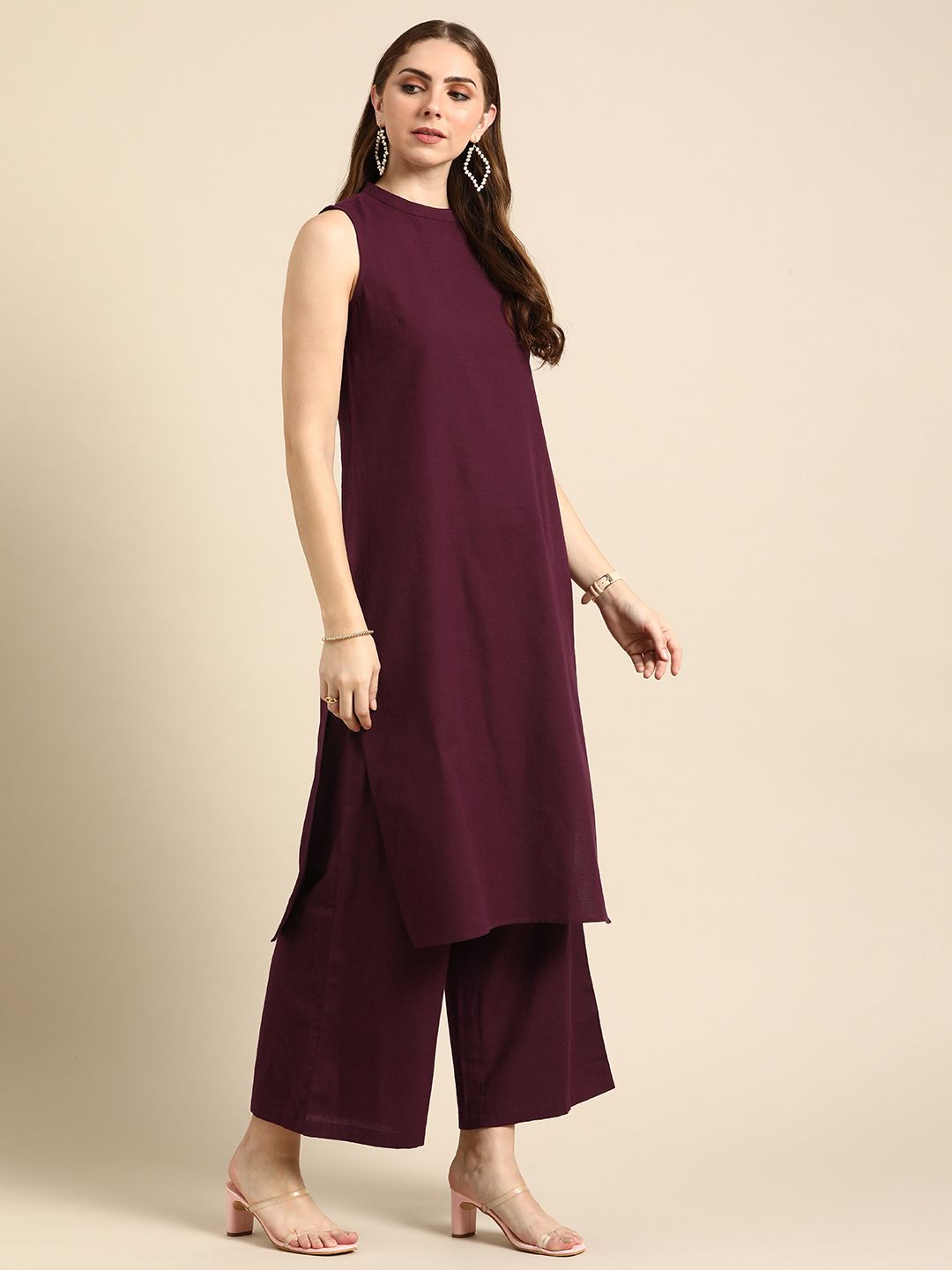 Anouk Women Solid Round Neck Pure Cotton Kurta