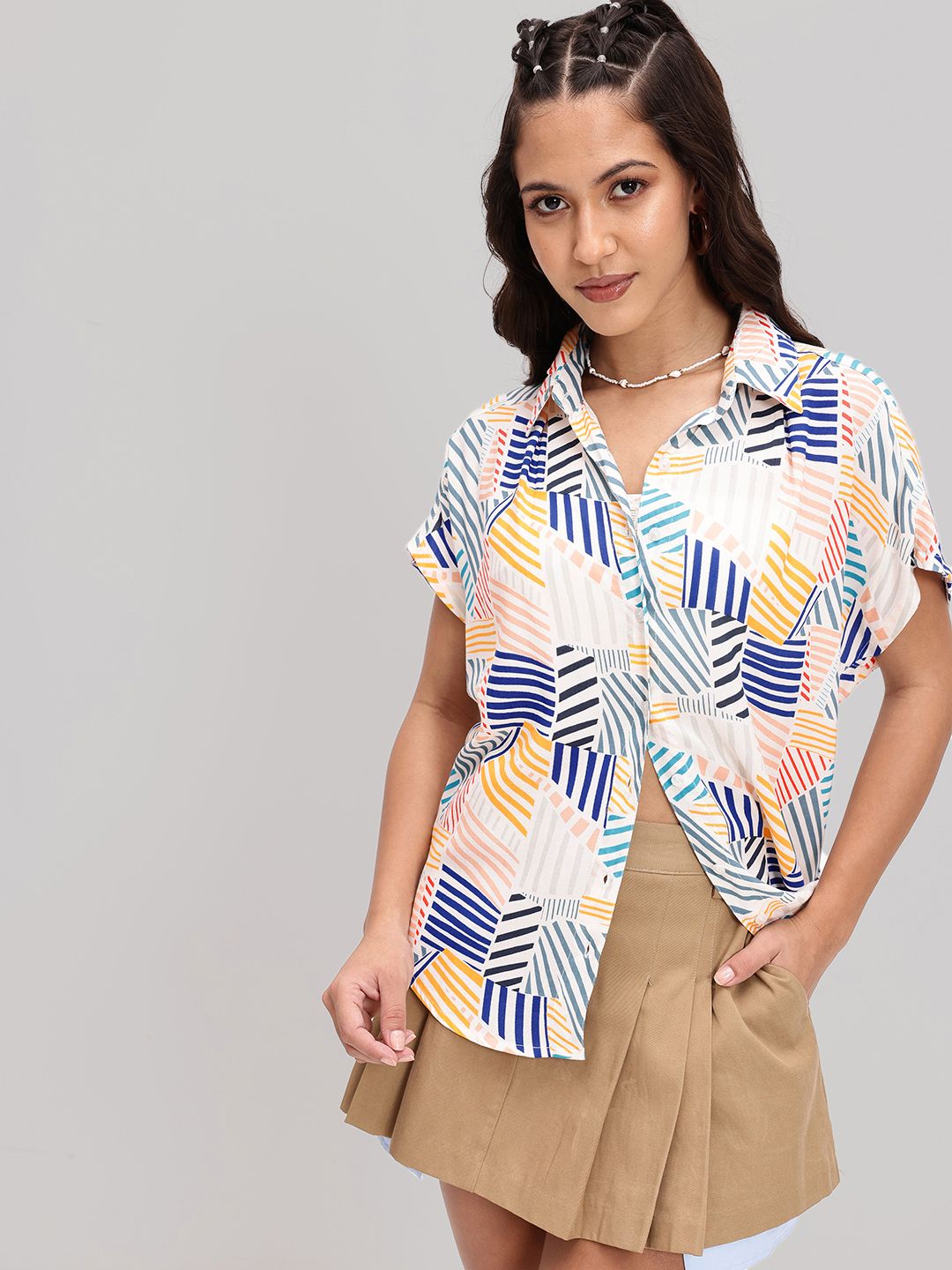 DressBerry Follow My Geometry Printed Button-It-Up Shirt
