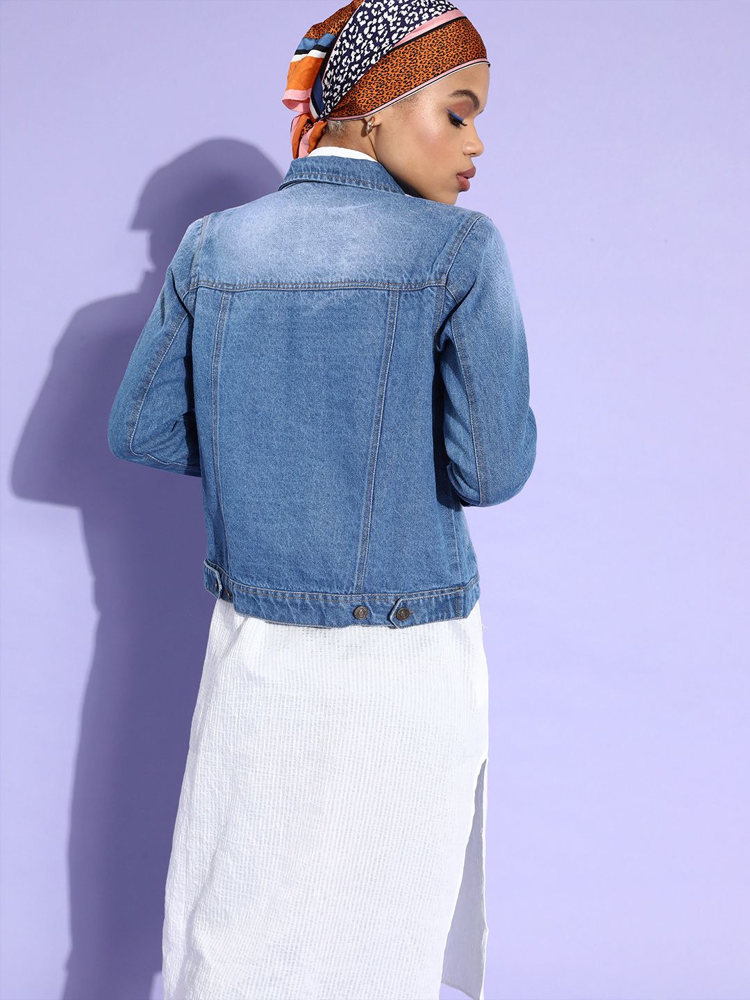 SASSAFRAS Women Blue Washed Pure Cotton Denim Jacket