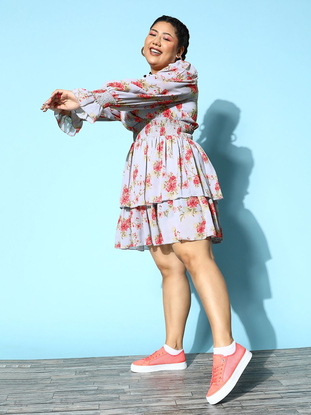 Berrylush Curve Women Deep Blue Floral Vacay Attire