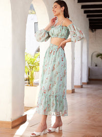 STREET 9 Green Printed Top & Skirt