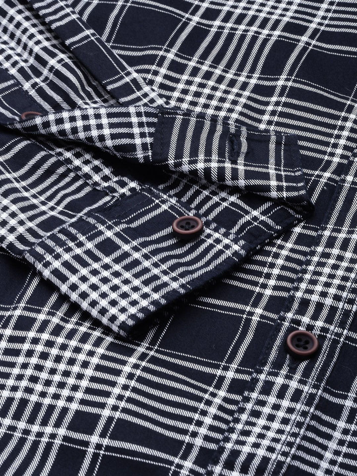 The Indian Garage Co Men Navy Blue Slim Fit Tartan Checks Opaque Checked Casual Shirt