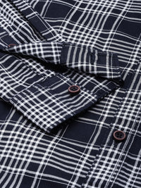 The Indian Garage Co Men Navy Blue Slim Fit Tartan Checks Opaque Checked Casual Shirt