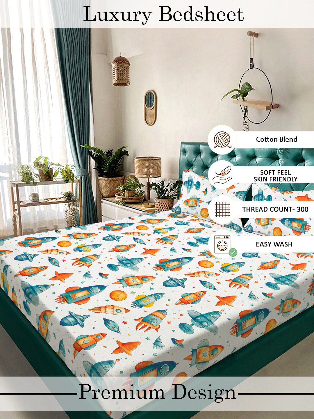Myntra Elegant Homes White Cartoon Characters 300 TC King Bedsheet with 2 Pillow Covers