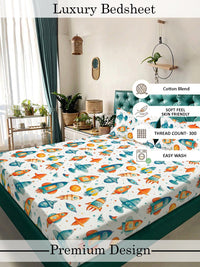 Myntra Elegant Homes White Cartoon Characters 300 TC King Bedsheet with 2 Pillow Covers