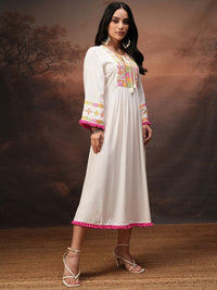 Vishudh Women Embroidered Gathered Midi Dress