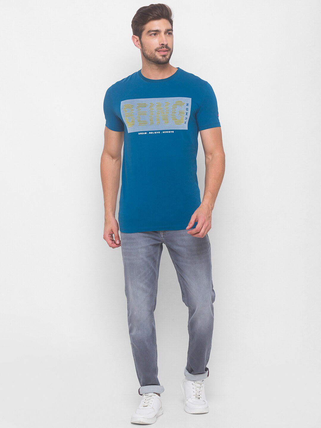 Being Human Men Blue Typography Printed T-shirt