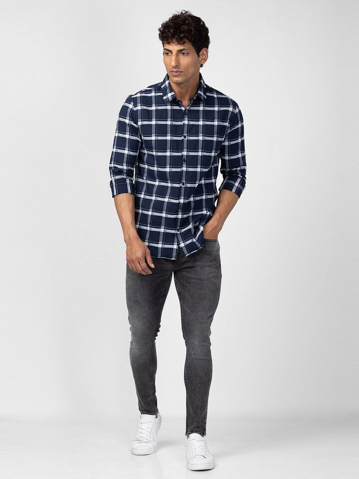 SPYKAR Men Windowpane Checked Casual Shirt