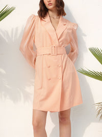 DressBerry Classy & Stylish Lapel Collar Puff Sleeves Belted Blazer Mini Dress