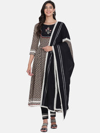 KALINI Ethnic Motifs Printed Pure Cotton Kurta With Trousers & Dupatta