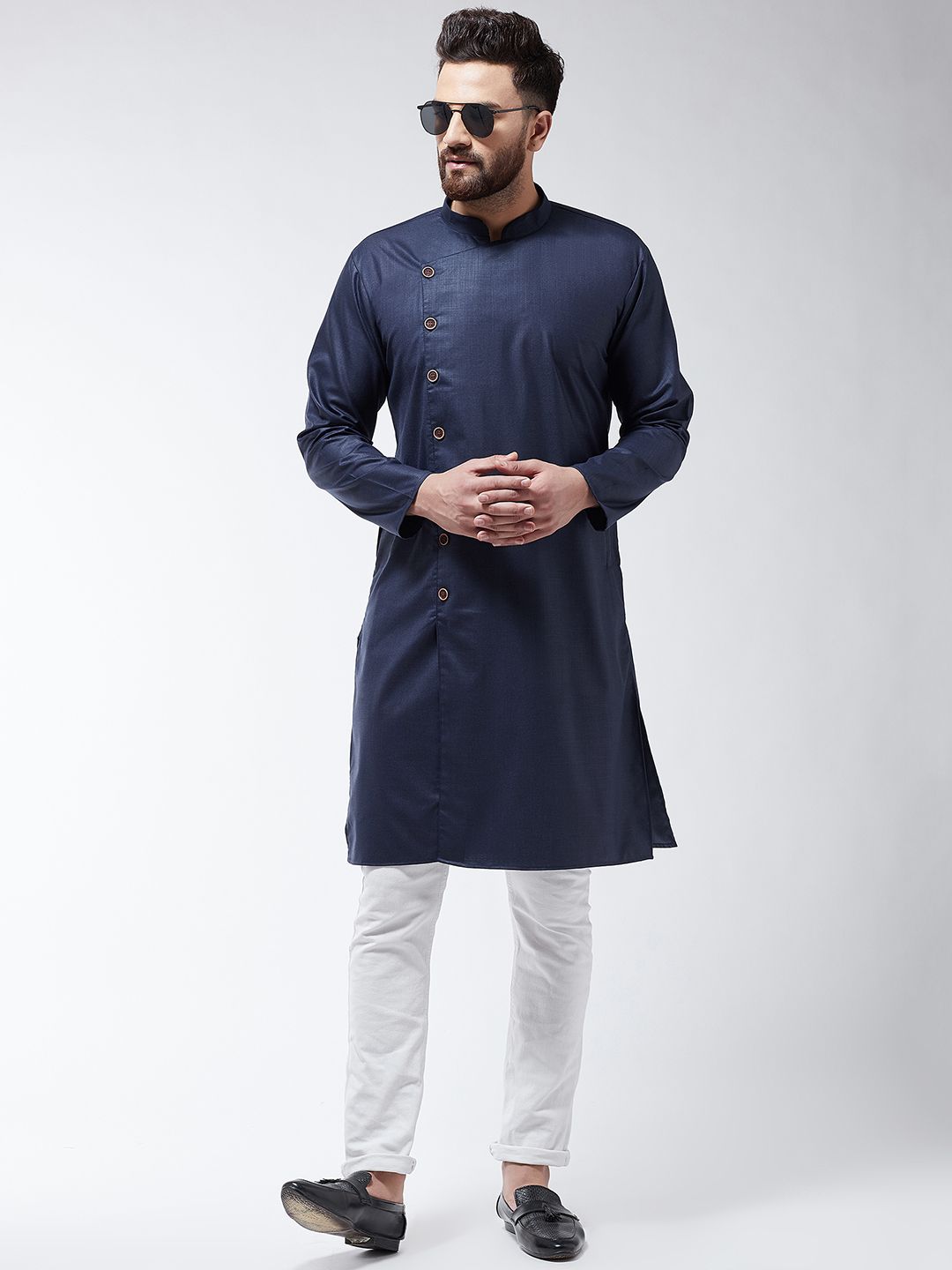 SOJANYA Lelaki Navy Blue Solid Kurta Lurus