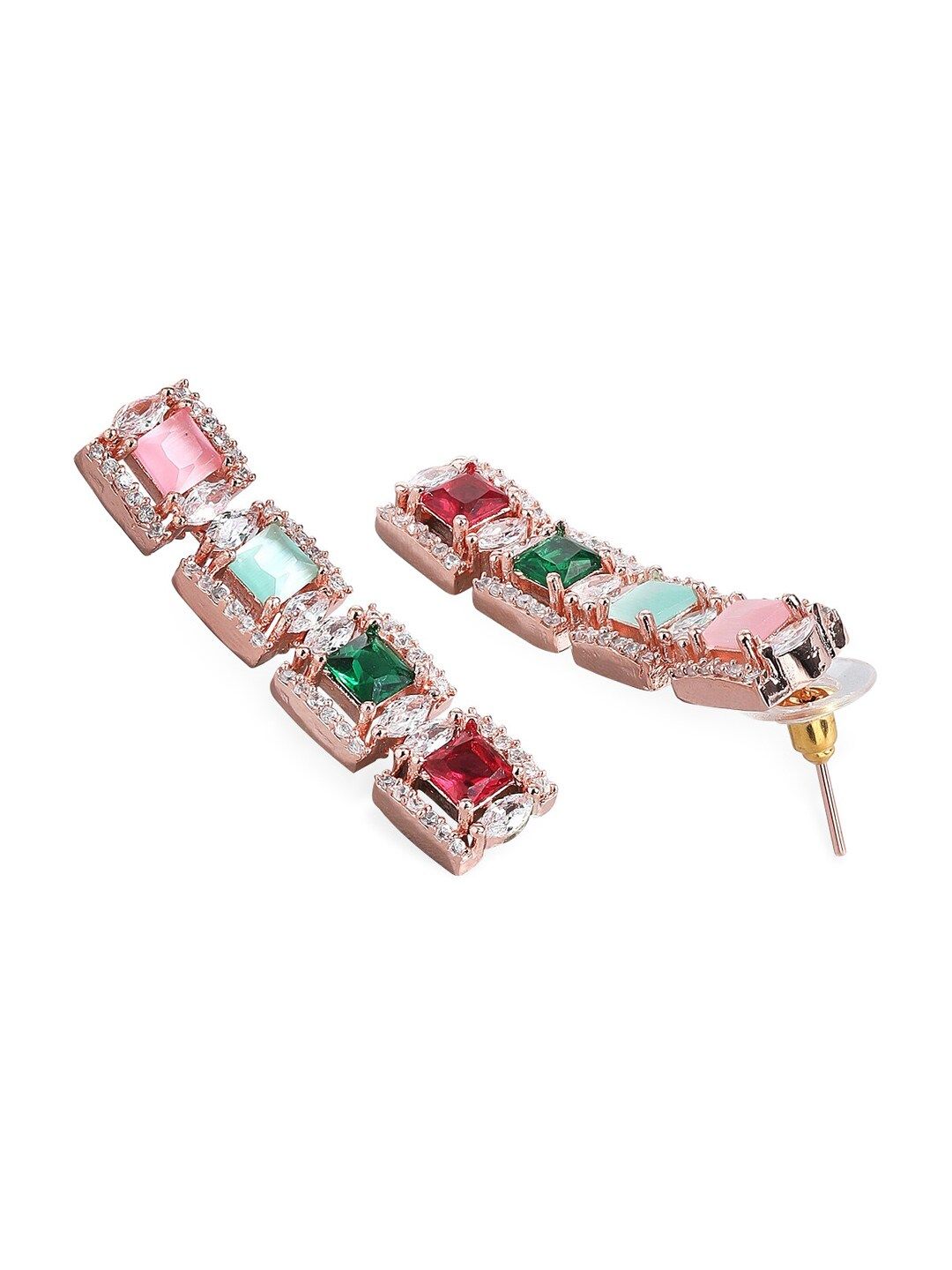 Rubans 22K Rose Gold Plated Multicolour Cubic Zirconia Studded Handcrafted Necklace Set.