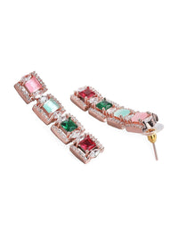 Rubans 22K Rose Gold Plated Multicolour Cubic Zirconia Studded Handcrafted Necklace Set.