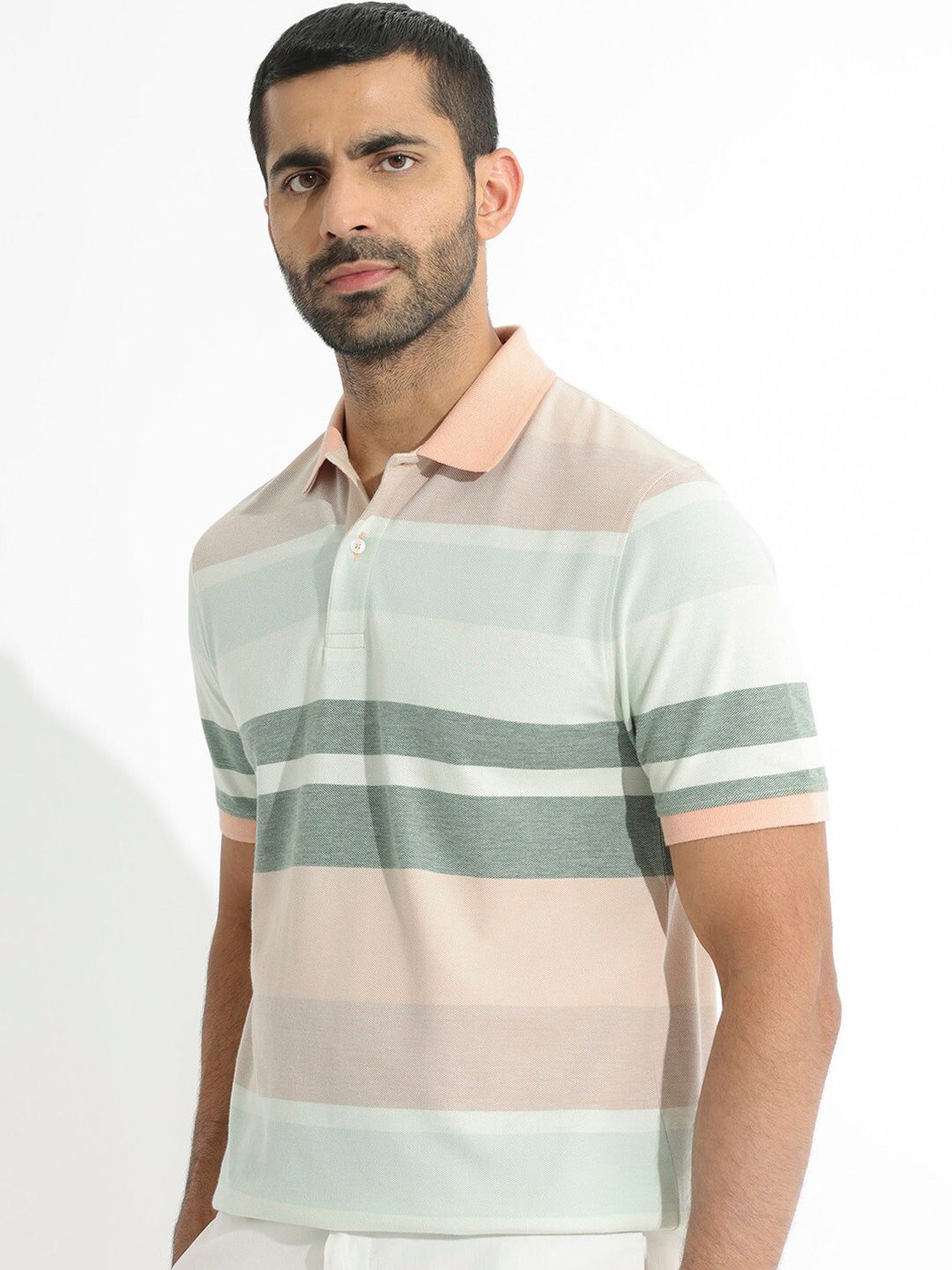 RARE RABBIT Men Rings-4 Slim Fit Solid Pure Cotton Polo Collar T-Shirt