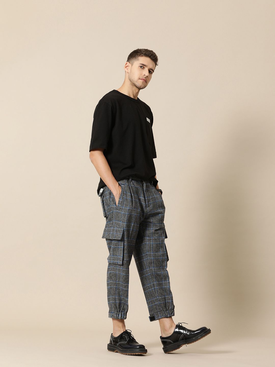 Mr Bowerbird Men Checked Tweed Pleated Cargos Trousers