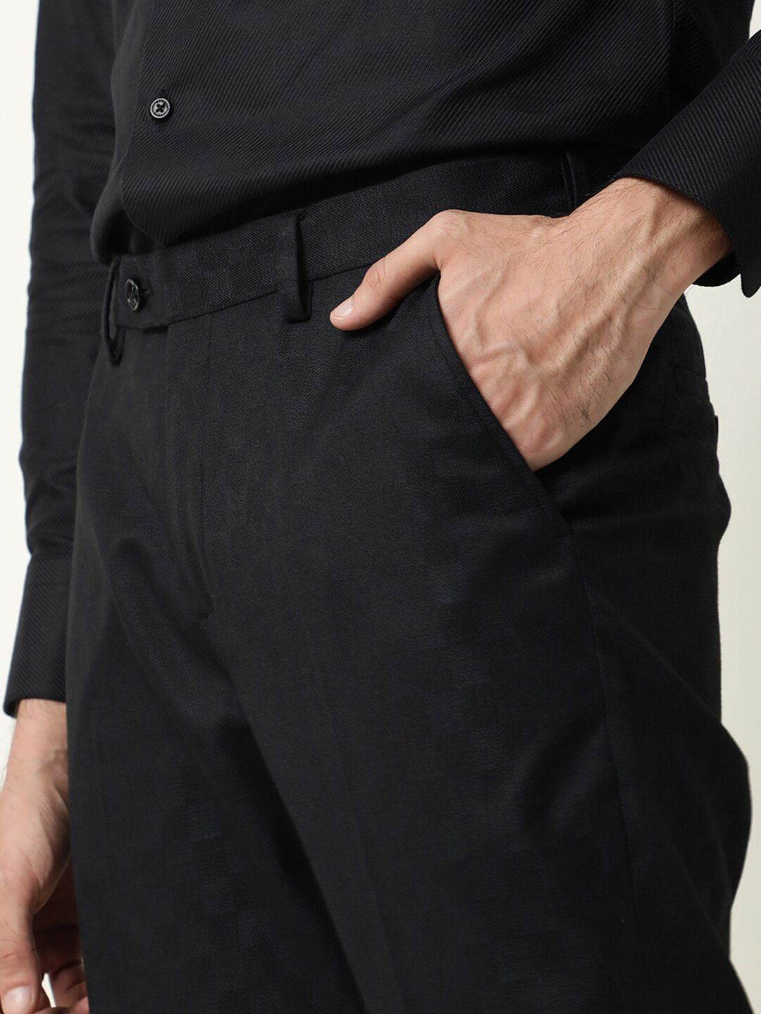 RARE RABBIT Men Navy Blue Slim Fit Trousers