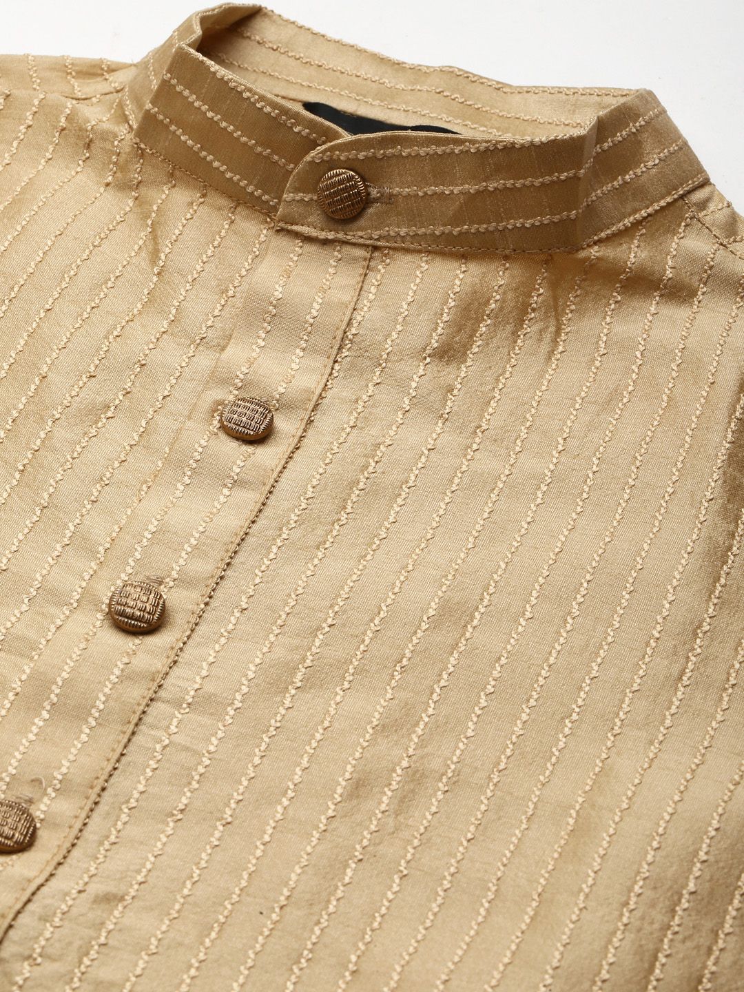 SOJANYA Men Golden & Red Kurta with Churidar & Nehru Jacket