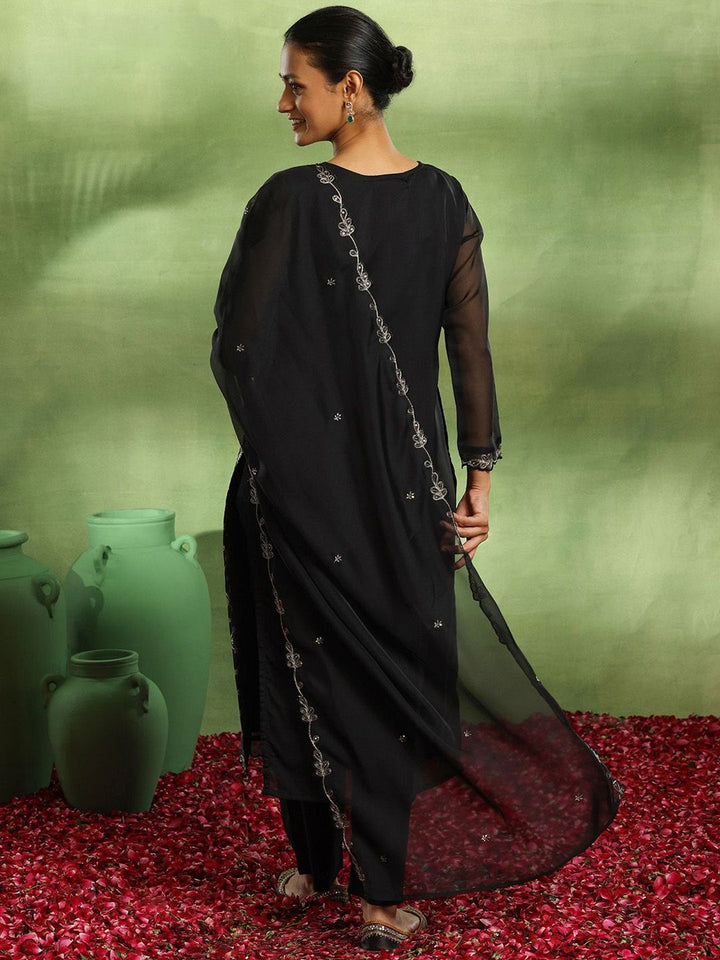 Libas Ethnic Motifs Woven Design Zari Work Organza Straight Kurta With Trouser & Dupatta