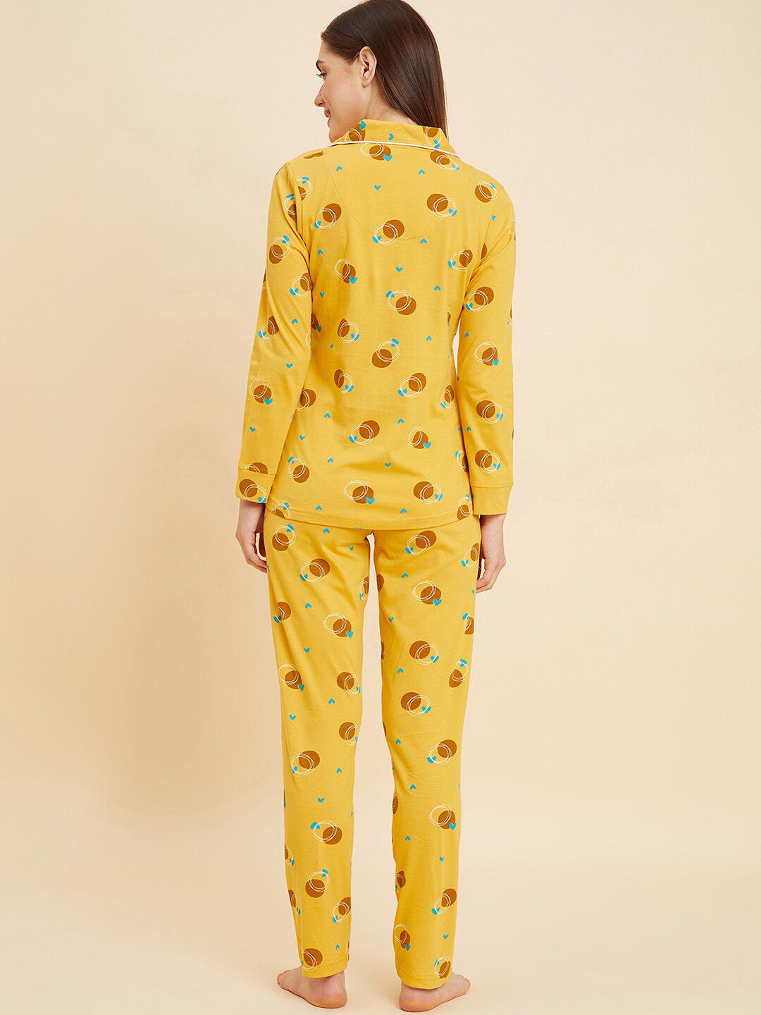 Sweet Dreams Mustard & Brown Conversational Printed Pure Cotton Night suit