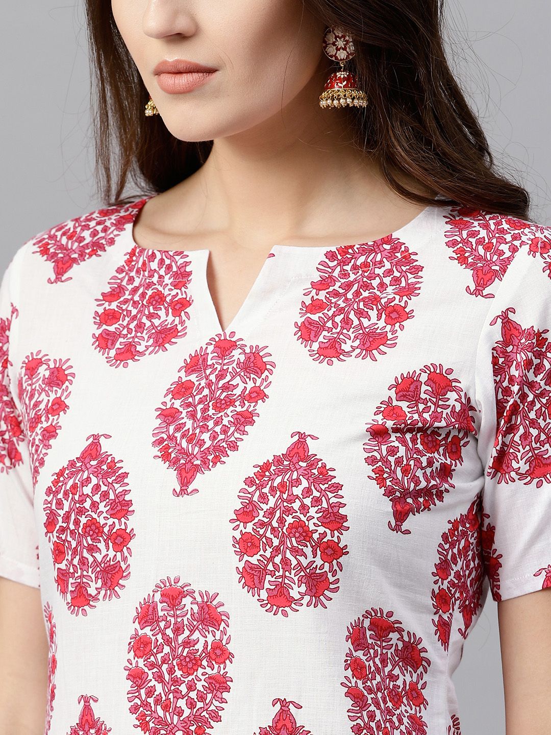 Gerua By Libas Women White  Pink Printed Straight Kurta