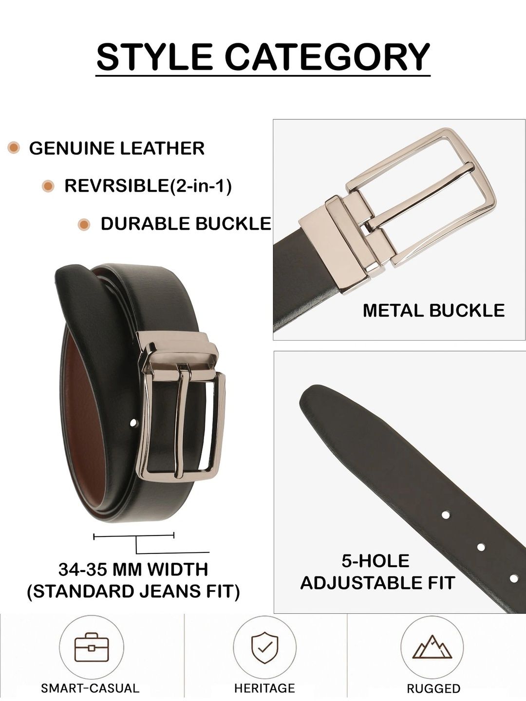 Teakwood Leathers Men Textured Leather Reversible Formal Belt