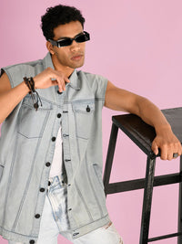 Bene Kleed Men Solid Spread Collar Washed Pure Cotton Denim Jacket