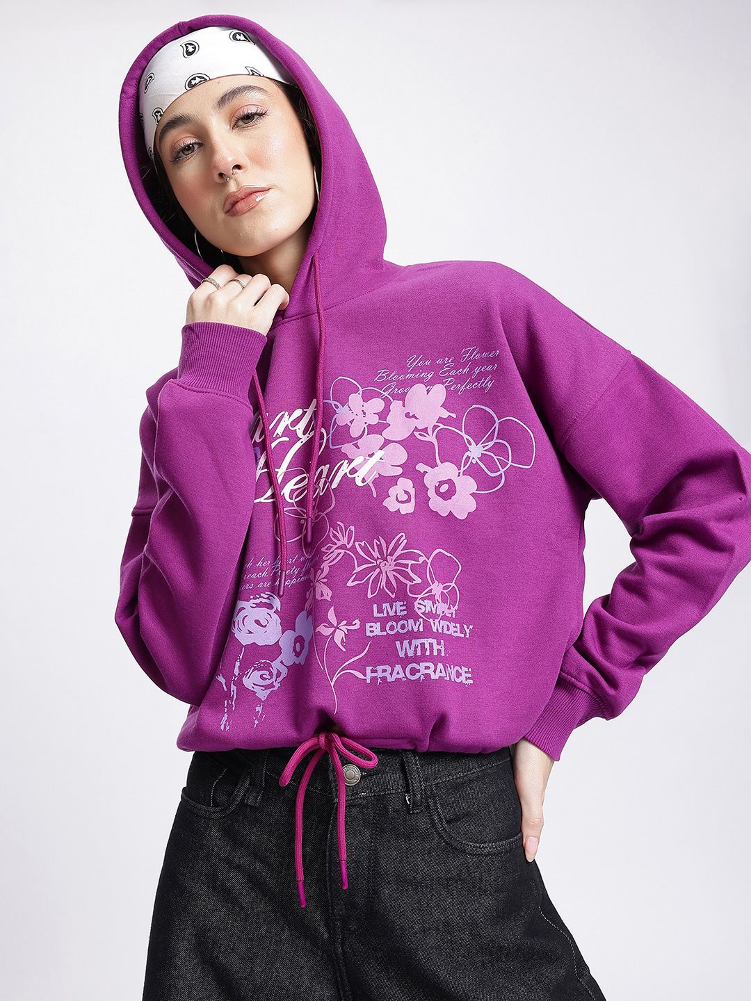 DressBerry Typography Printed Dropped Ease Knotty Edge Sweatshirt