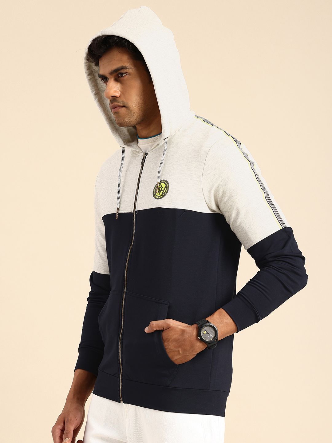 Being Human Colourblocked Pure Cotton Hooded Sweatshirt