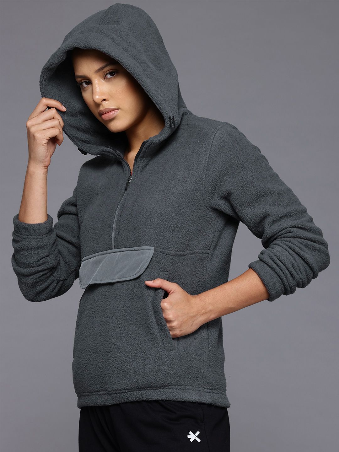 HRX by Hrithik Roshan Hooded Half-Zipper Sweatshirt