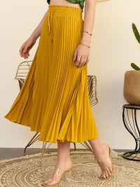 Berrylush Yellow High-Rise Accordion Pleat Flared Midi Skirt