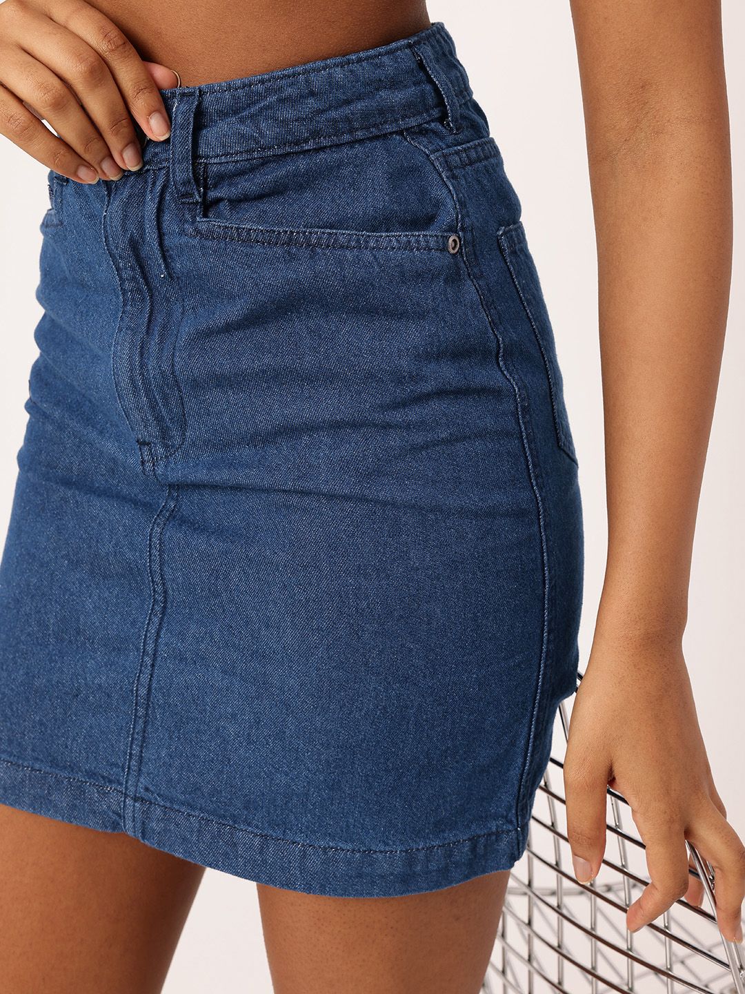 DressBerry Women Street Cool High Rise Straight Denim Mini Skirt