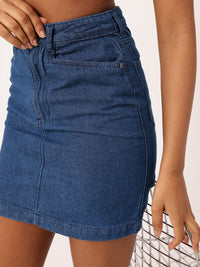 DressBerry Women Street Cool High Rise Straight Denim Mini Skirt