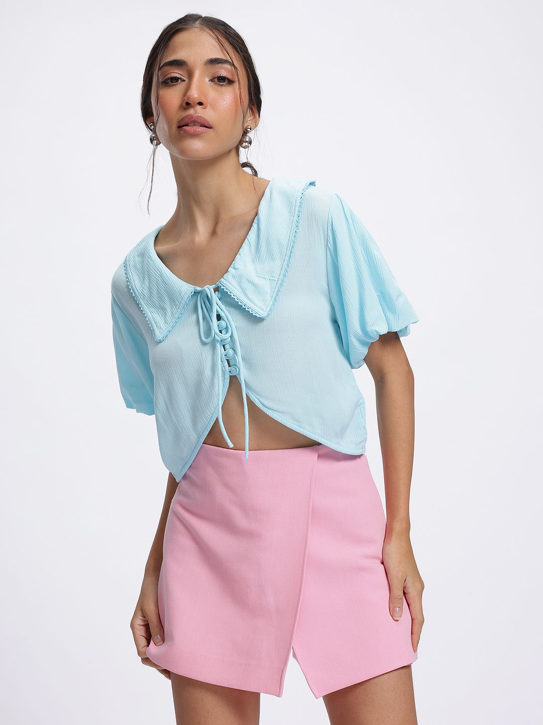 DressBerry Basual Solid Short Sleeves Shirt-Style Top