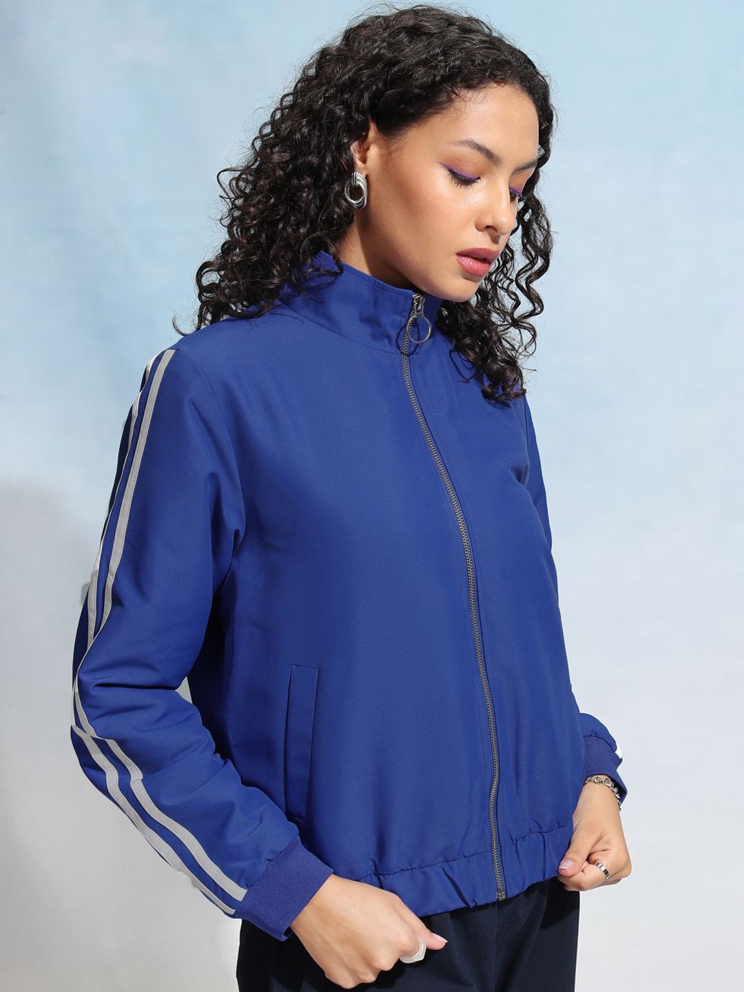 Tokyo Talkies Women Checked Crop Bomber with Embroidered Jacket