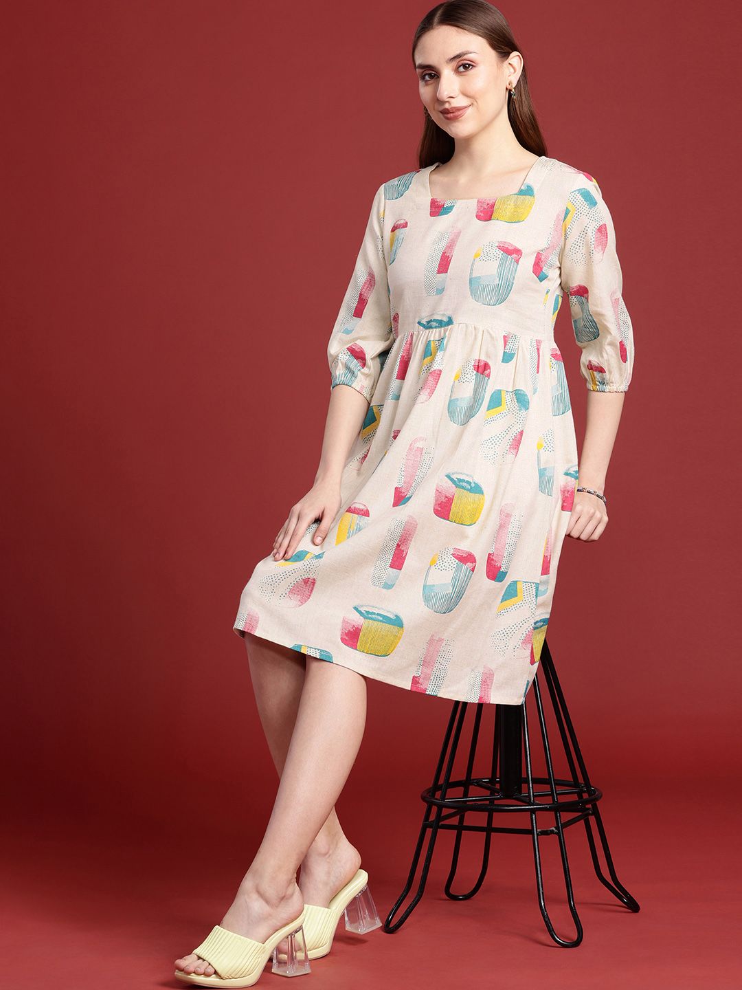 Anouk Print Puff Sleeve A-Line Dress