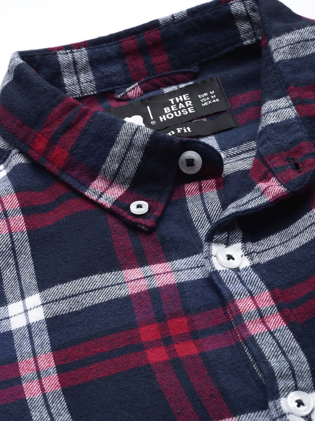THE BEAR HOUSE Men Navy Blue Slim Fit Tartan Checked Flannel Pure Cotton Casual Shirt
