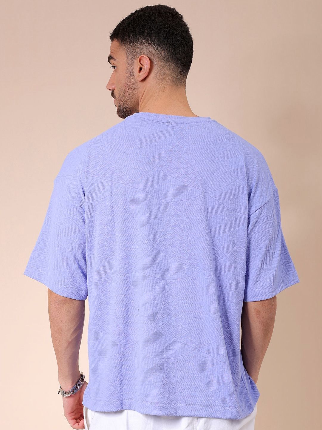 The Indian Garage Co Men Self Design Round Neck Oversized T-shirt