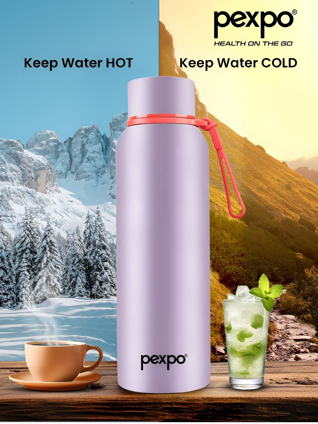 Pexpo Bravo Purple ISI Certified Thermosteel Hot and Cold Orchid Flask Water Bottle 1000ml