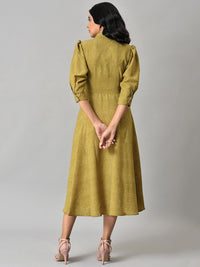 W Women Mustard Waist Belted A-Line Midi Dress