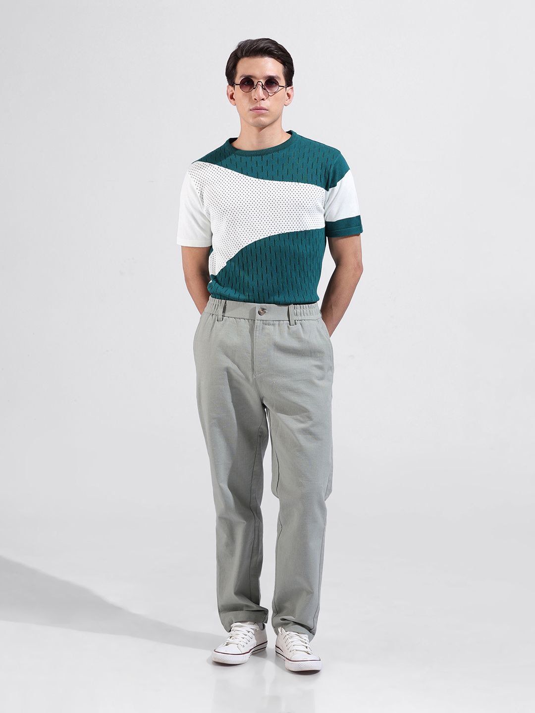 The Indian Garage Co Men Flat Knit Slim Fit Textured T-Shirt