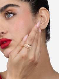 Cincin Jari Bertampal Zirkonia Kubik Mutiara Zaveri Bersalut Emas