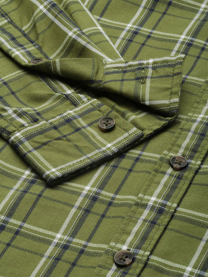 The Indian Garage Co Men Green & Beige Checked Pure Cotton Casual Shirt