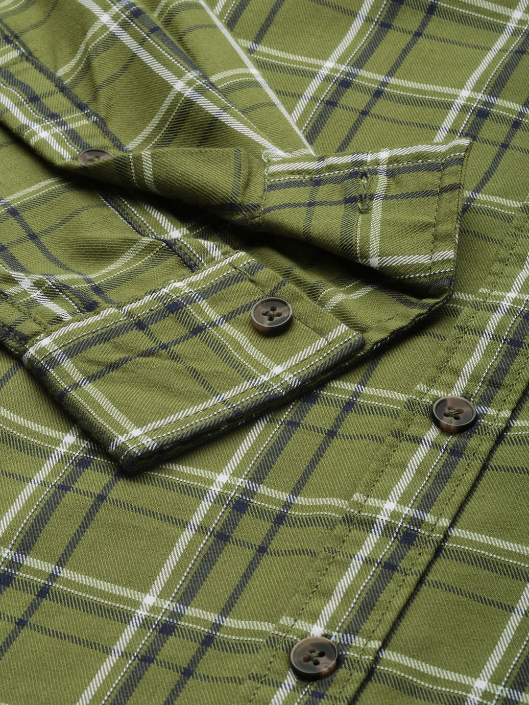 The Indian Garage Co Men Green & Beige Checked Pure Cotton Casual Shirt