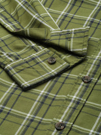 The Indian Garage Co Men Green & Beige Checked Pure Cotton Casual Shirt