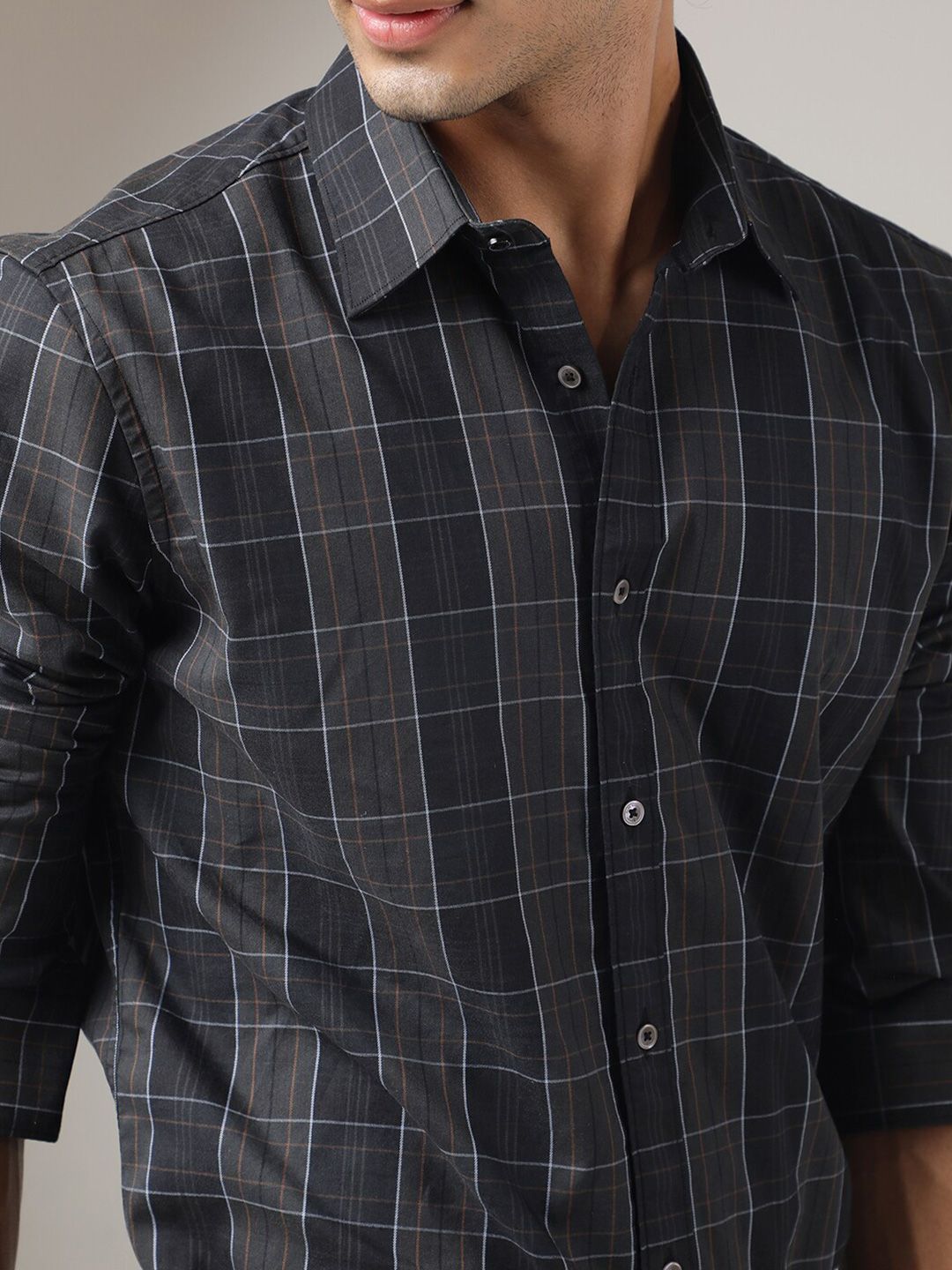 RARE RABBIT Men Lancelot Slim Fit Tartan Checked Cotton Shirt