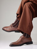 RARE RABBIT Men Round Toe Leather Formal Monk Shoes