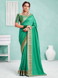 Saree mall Sea Green & Red Woven Design Zari Sarees