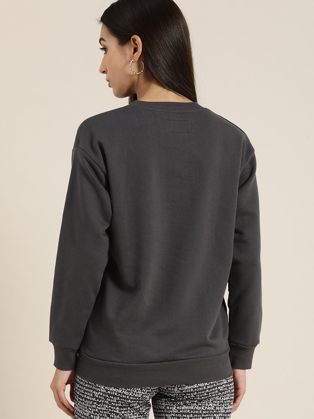 DILLINGER Women Charcoal Printed Oversized Sweatshirt