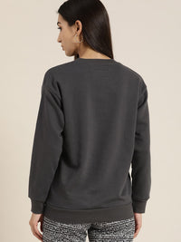 DILLINGER Women Charcoal Printed Oversized Sweatshirt