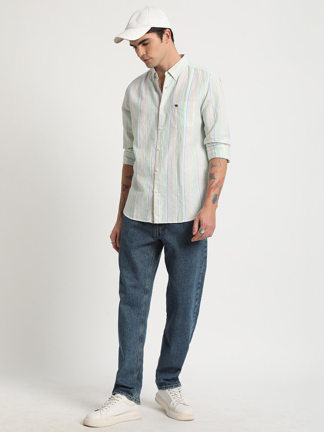 THE BEAR HOUSE Slim Fit Vertical Stripes Button-Down Collar Cotton Casual Shirt
